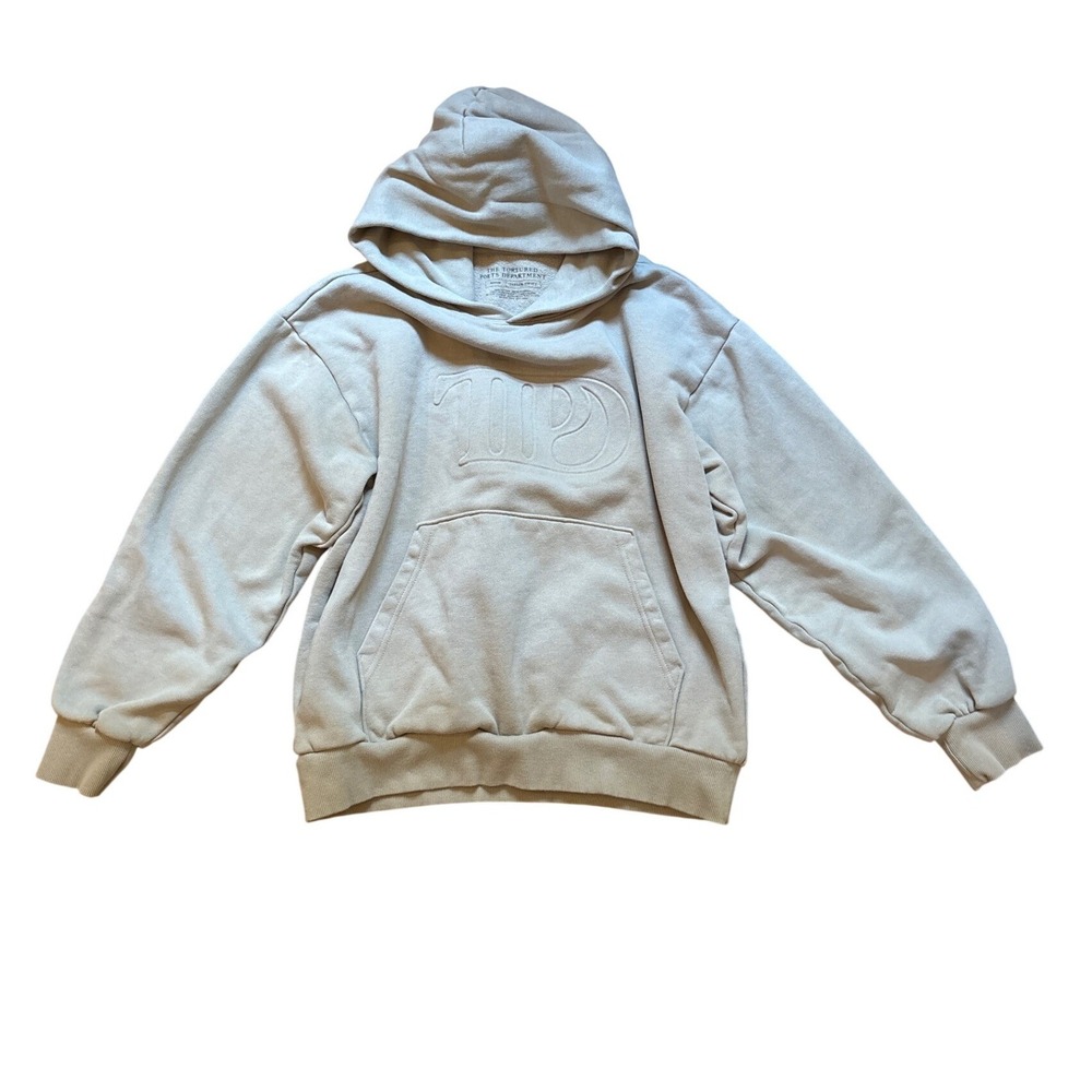 Taylor Swift TTPD Hoodie Women Beige Embossed Logo Pullover SIZE Medium